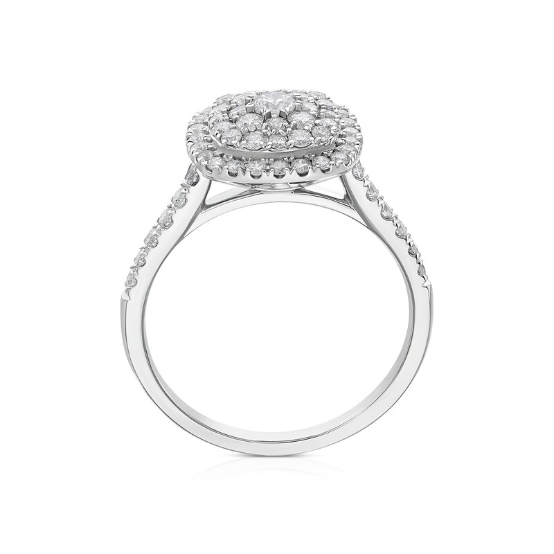 Main Image 3 of 18ct White Gold 0.75ct Diamond Cushion Shaped Cluster Ring