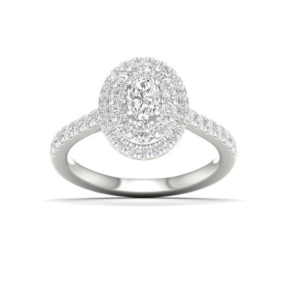 Engagement Ring Origin Platinum Oval Shaped Double Halo 0.75
