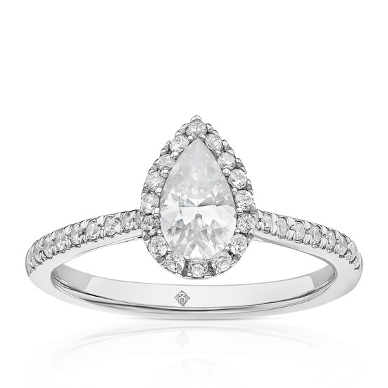 Engagement Ring The Diamond Story Platinum Pear Shaped Halo 0.75ct Diamond Ring
