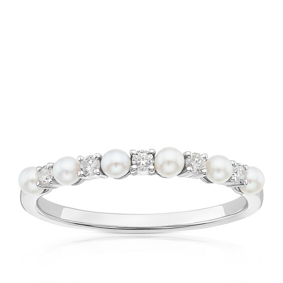 9ct White Gold 0.10ct Diamond and Cultured Freshwater Pearl Eternity Ring