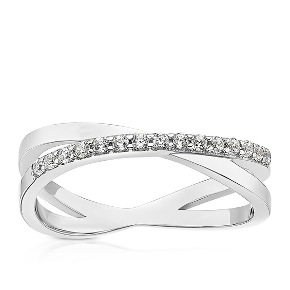 9ct White Gold Crossover Cubic Zirconia Eternity Ring