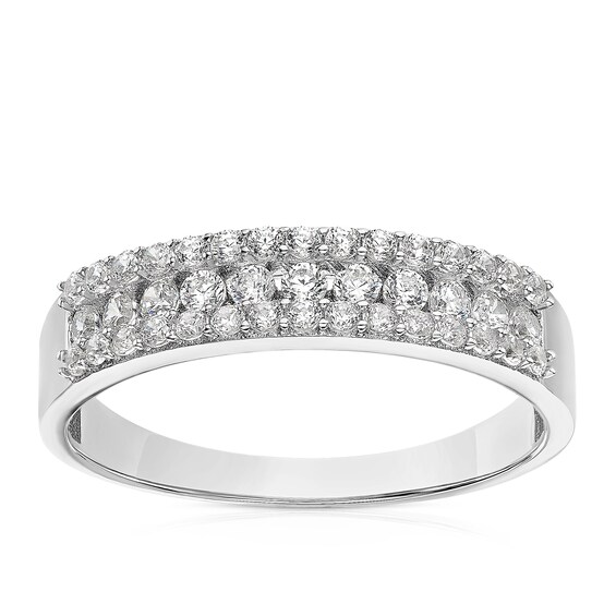 9ct White Gold Three Row Cubic Zirconia Eternity Ring