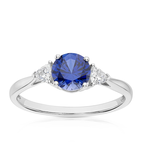 9ct White Gold Created Sapphire and Cubic Zirconia Trilogy R