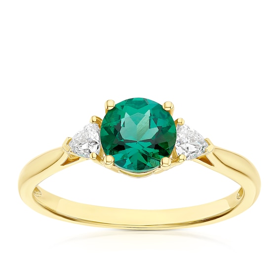 9ct Yellow Gold Created Emerald and Cubic Zirconia Trilogy R