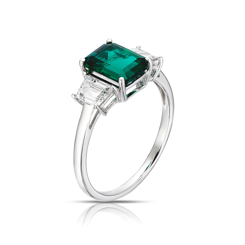Main Image 2 of 9ct White Gold Created Emerald & Cubic Zirconia Trilogy Ring