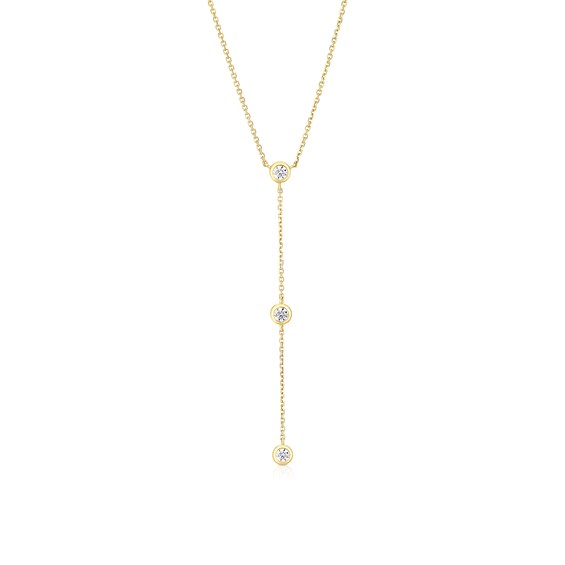 9ct Yellow Gold 17+1 Triology Cubic Zirconia Y Shaped Neckla