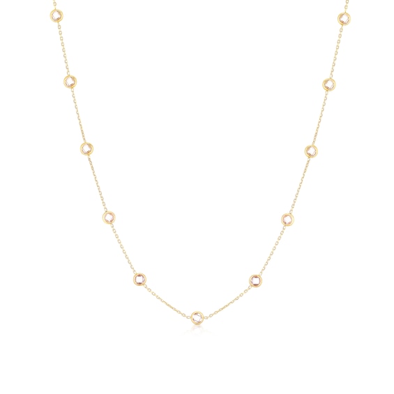 9ct Yellow Gold 17+2 Cubic Zirconia Rubover Station Necklace