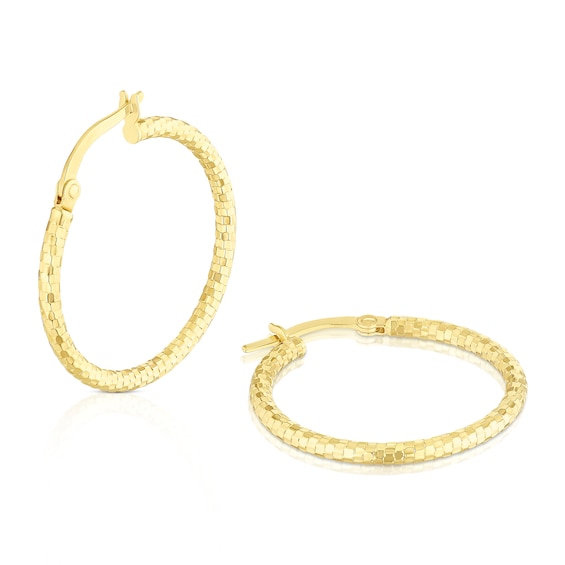 9ct Yellow Gold 20mm Diamond Cut Hoop Earrings