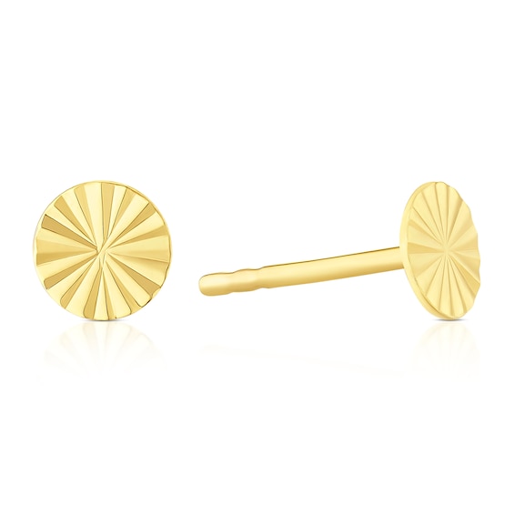 9ct Yellow Gold Diamond Cut Disc Stud Earrings