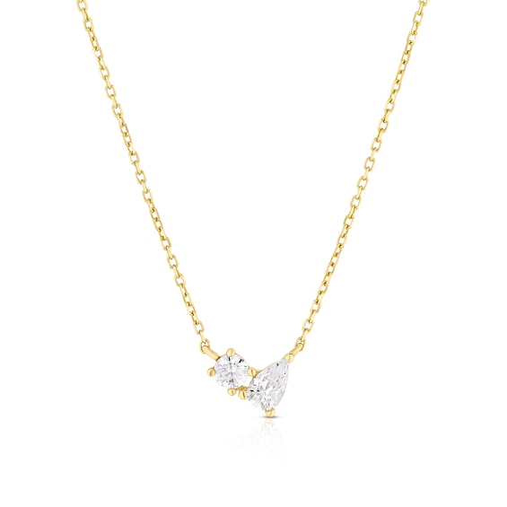 9ct Yellow Gold 16+2 Round and Pear Cubic Zirconia Necklace
