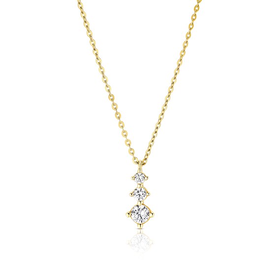 9ct Yellow Gold 16+2 Cubic Zirconia Triology Pendant