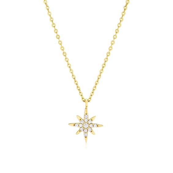 9ct Yellow Gold 16+2 Cubic Zirconia Pave Star Pendant Neckla