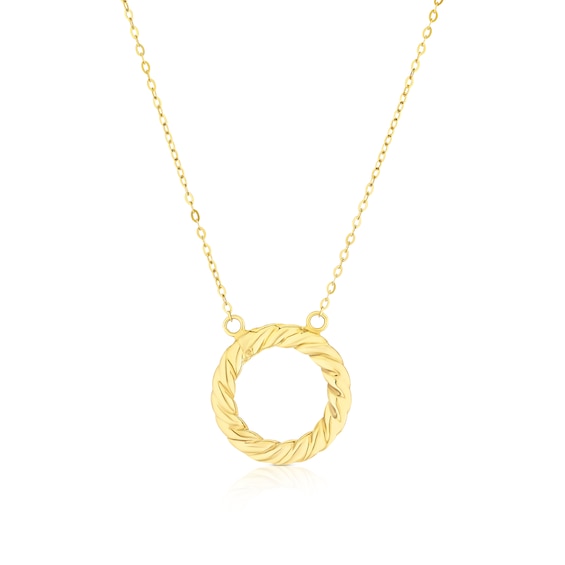 9ct Yellow Gold 18 Open Twist Circle Pendant Necklace