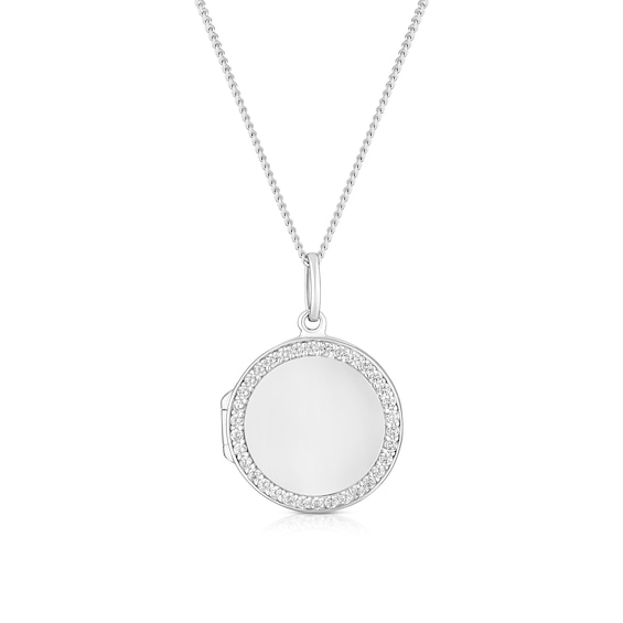 Sterling Silver Cubic Zirconia Pave Circle Locket Necklace