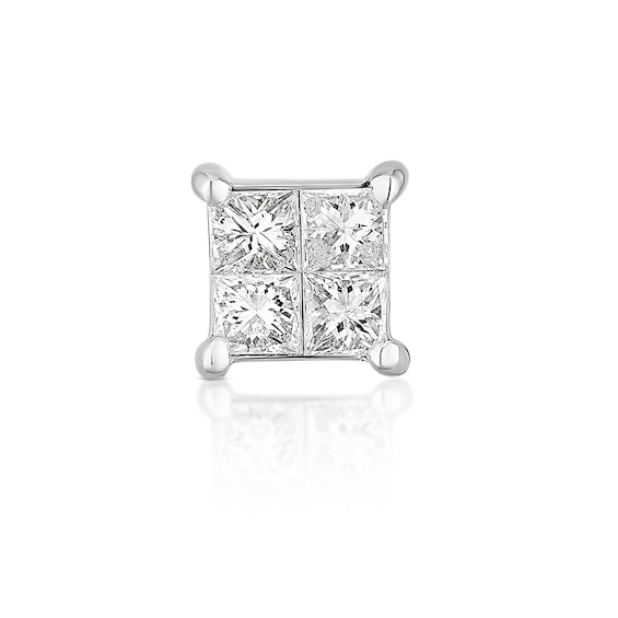 9ct White Gold Princess Cut Diamond Single Earring