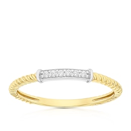 9ct Yellow & White Gold Cubic Zirconia Texture Twist Ring