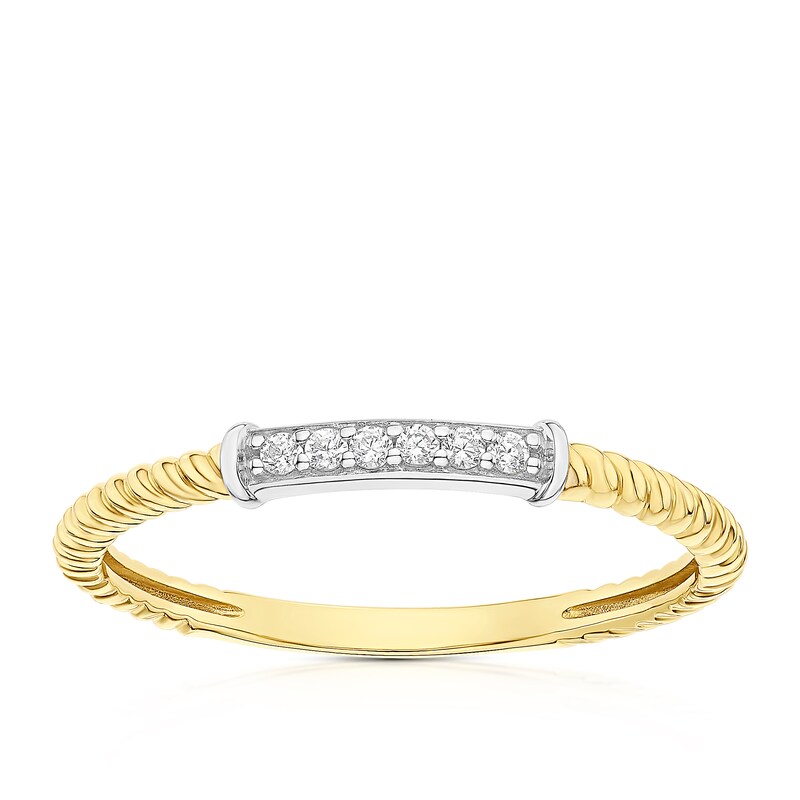 Main Image 1 of 9ct Yellow & White Gold Cubic Zirconia Texture Twist Ring