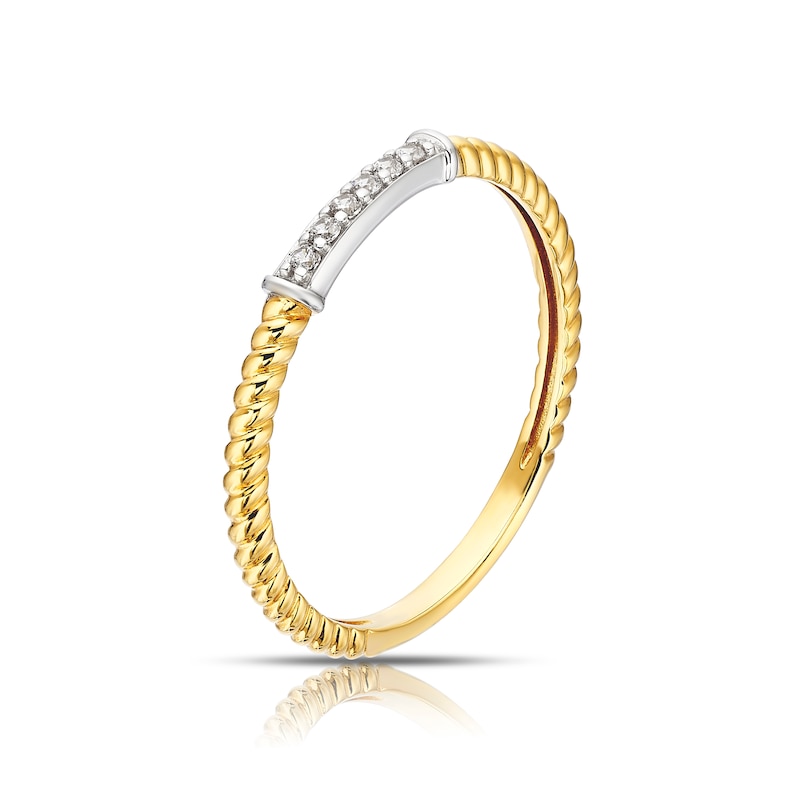 Main Image 2 of 9ct Yellow & White Gold Cubic Zirconia Texture Twist Ring