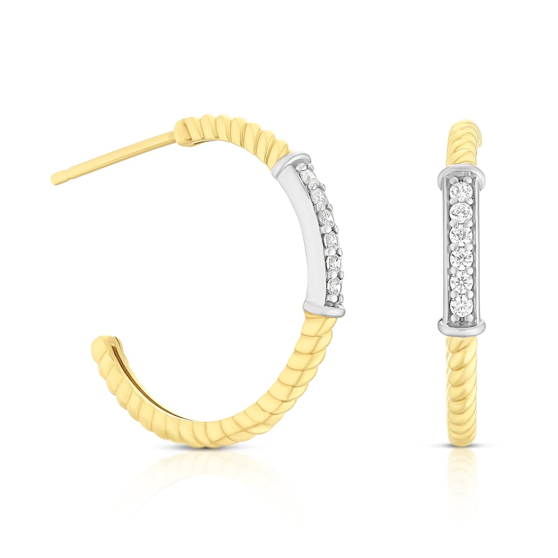 Main Image 1 of 9ct Yellow & White Gold Cubic Zirconia Texture Hoop Earrings