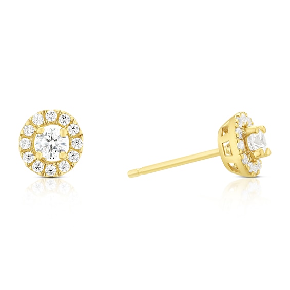 9ct Yellow Gold Cubic Zirconia Halo Stud Earrings