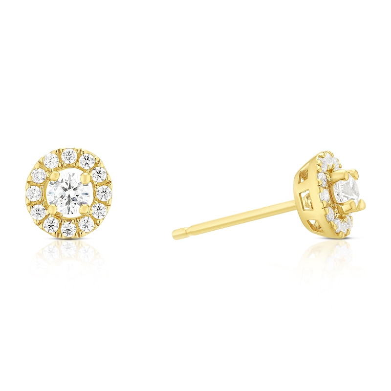Main Image 1 of 9ct Yellow Gold Cubic Zirconia Halo Stud Earrings