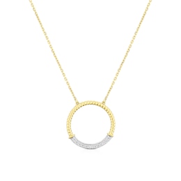 9ct Yellow & White Gold 18"  Cubic Zirconia Texture Twist Round Pendant