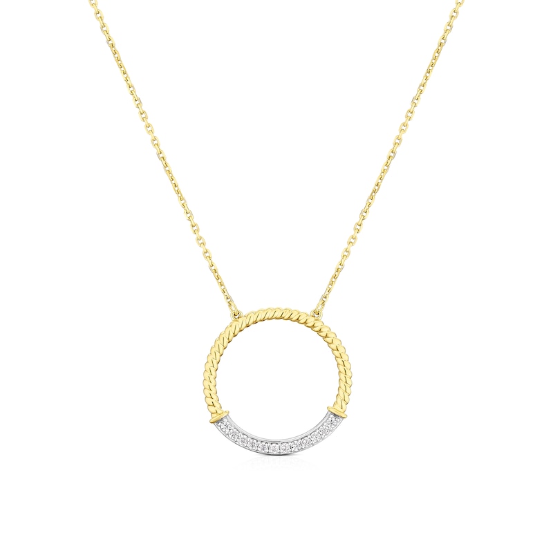 Main Image 1 of 9ct Yellow & White Gold 18"  Cubic Zirconia Texture Twist Round Pendant