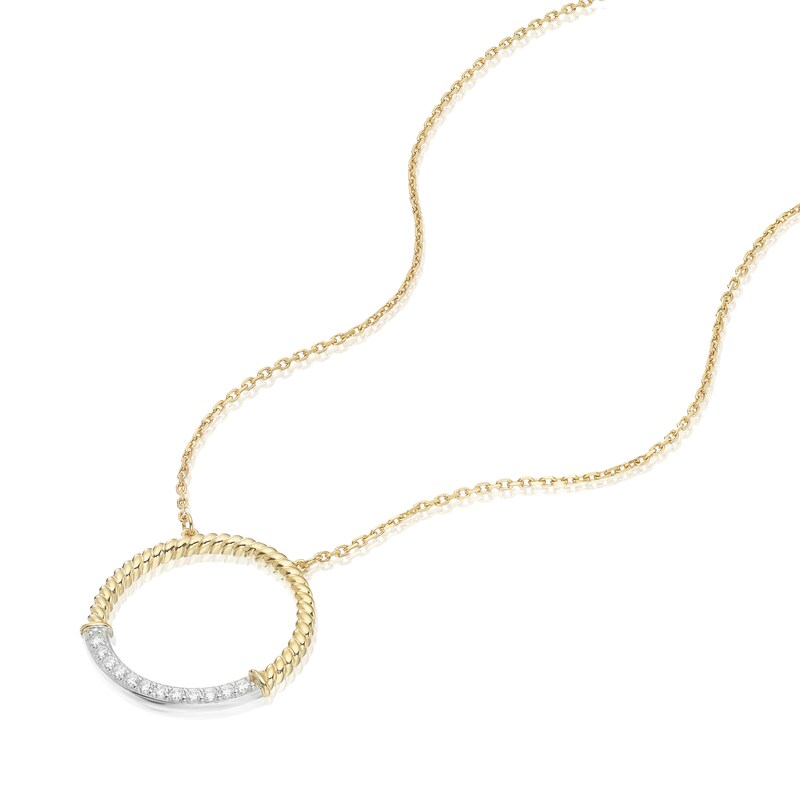 Main Image 2 of 9ct Yellow & White Gold 18"  Cubic Zirconia Texture Twist Round Pendant