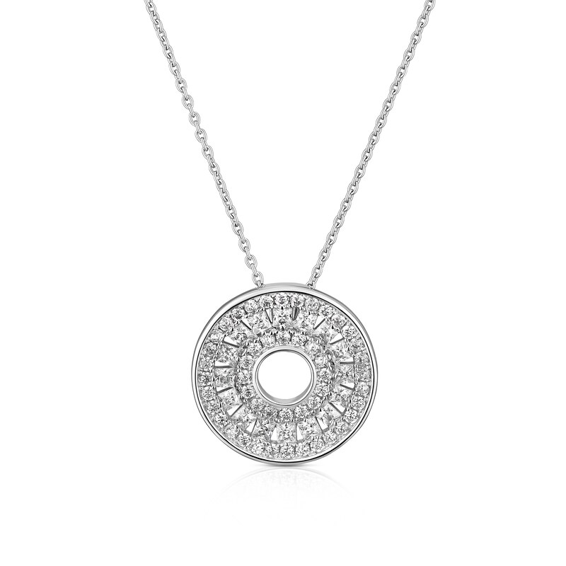 Main Image 1 of Sterling Silver Cubic Zirconia Baguette Circle Pendant