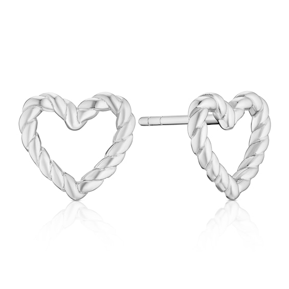 Sterling Silver Open Twist Heart Stud Earrings