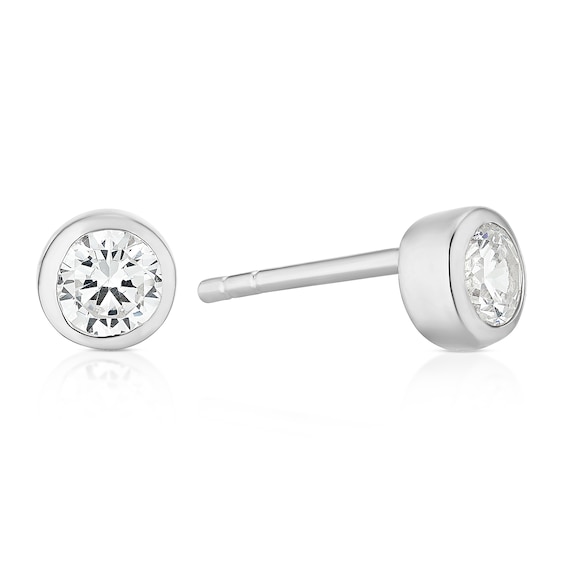 Sterling Silver 4mm Rubover Cubic Zirconia Stud Earrings