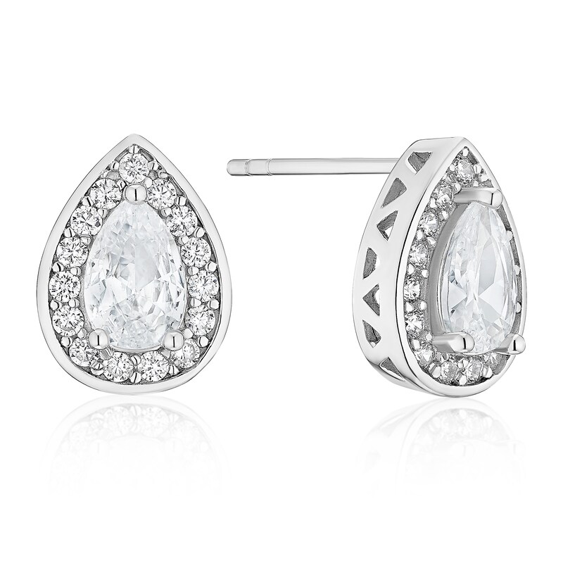 Main Image 1 of Sterling Silver Cubic Zirconia Halo Pear Shaped Stud Earrings