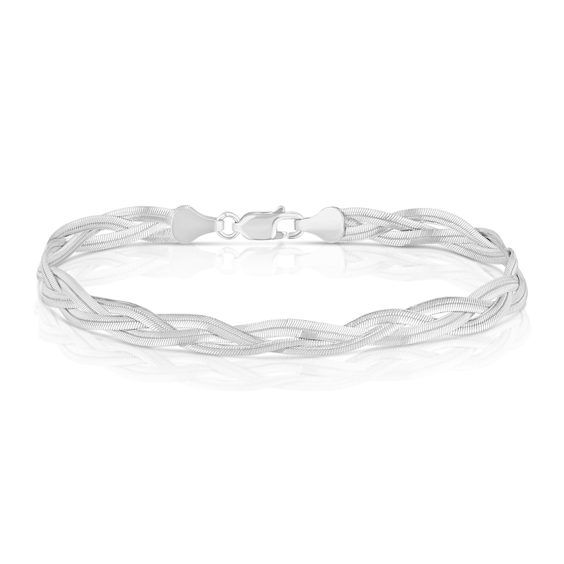 Main Image 1 of Sterling Silver 7.5" Braided Herringbone Chain Bracelet