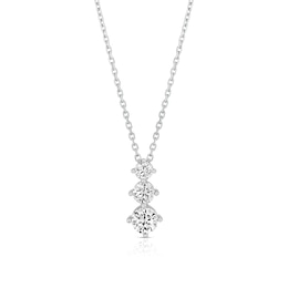 Sterling Silver 15+1" Graduated Cubic Zirconia Drop Pendant