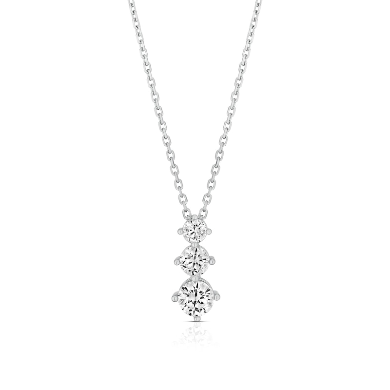 Main Image 1 of Sterling Silver 15+1" Graduated Cubic Zirconia Drop Pendant