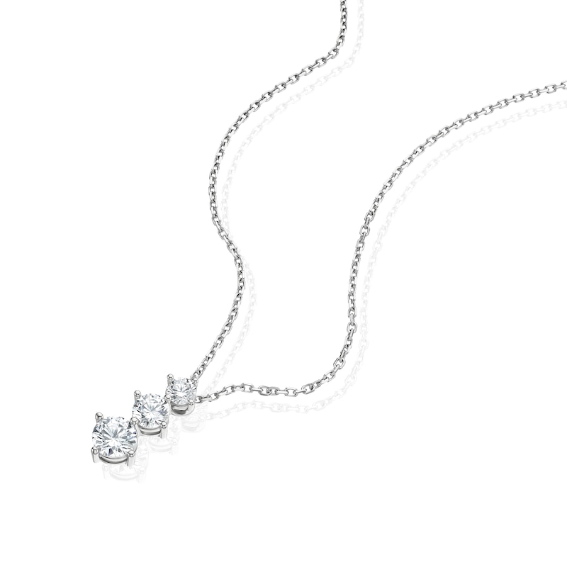 Main Image 2 of Sterling Silver 15+1" Graduated Cubic Zirconia Drop Pendant