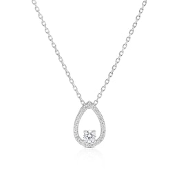 Sterling Silver 17+1" Open Teardrop Cubic Zirconia Pendant