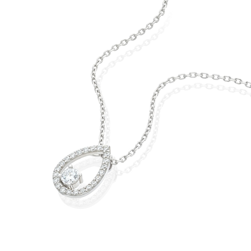 Main Image 2 of Sterling Silver 17+1" Open Teardrop Cubic Zirconia Pendant