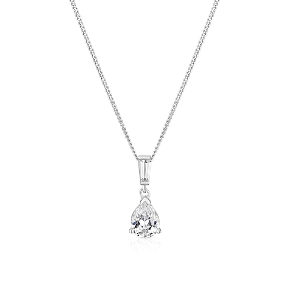 Sterling Silver 18" Cubic Zirconia Pear & Baguette Pendant