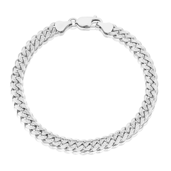 Sterling Silver 8 Diamond Cut Textured Curb Chain Bracelet