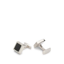 BOSS Silver Tone & Black Square Cufflinks
