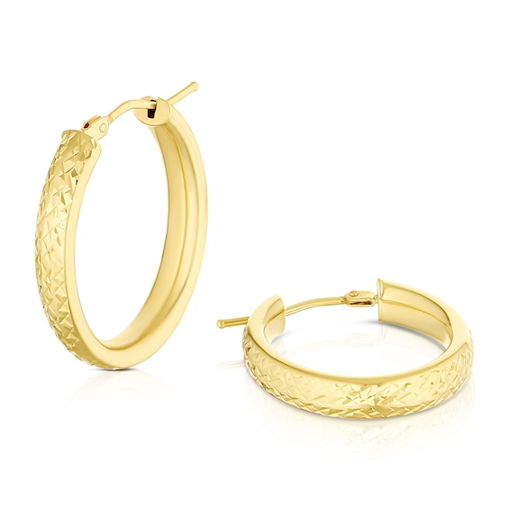 9ct Yellow Gold Diamond Cut Oval Hoop Earrings