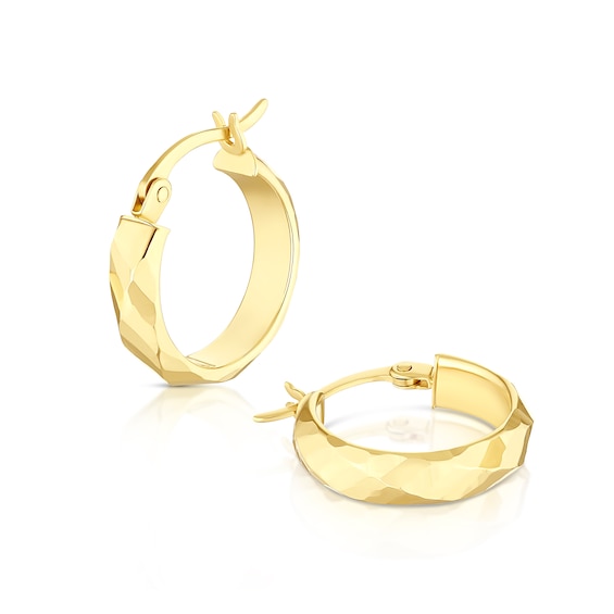 9ct Yellow Gold 12mm Diamond Cut Faceted Huggie Hoop Earring