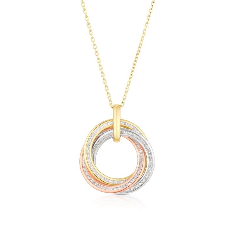 Main Image 1 of 9ct Tri Gold 16+2" Multi Circle Cubic Zirconia Pendant