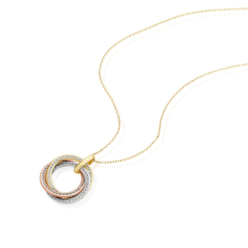 Main Image 2 of 9ct Tri Gold 16+2" Multi Circle Cubic Zirconia Pendant