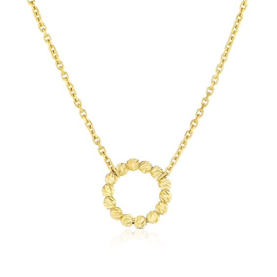 9ct Yellow Gold 18 Diamond Cut Beaded Circle Necklace