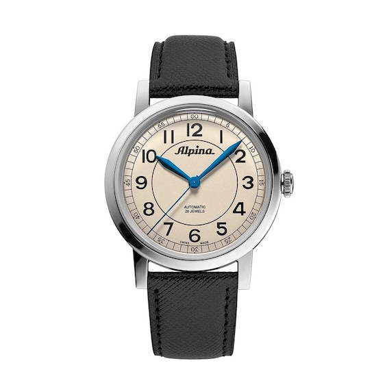 Men's Alpina Startimer Heritage Black Leather Strap Watch