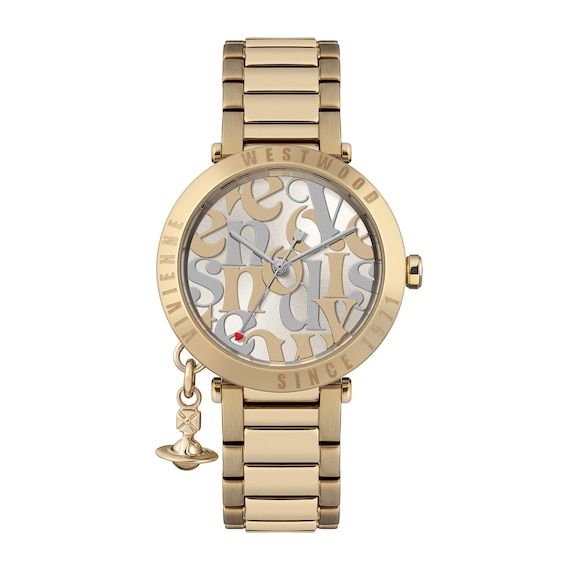 Women's Vivienne Westwood Orb Logomania Champagne Dial Gold Tone Stainless Steel Bracelet