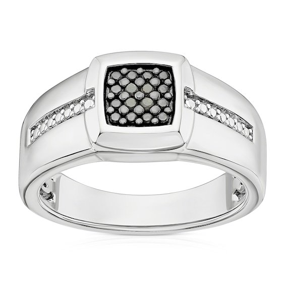 Engagement Ring Sterling Silver Black Signet Diamond Ring