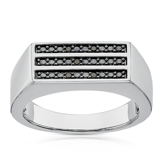 Sterling Silver Treated Black Diamond Signet Ring